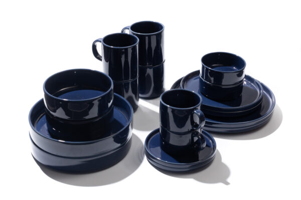 JAN Blue Stoneware Flat Stackable Tea Cup and Saucer (Set of 4) - Image 4