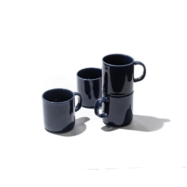 JAN Blue Stoneware Flat Stackable Tea Cup and Saucer (Set of 4) - Image 3