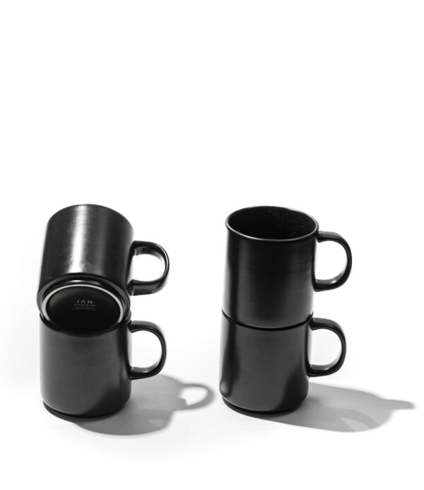 JAN Black Stoneware Flat Stackable Tea Cup and Saucer (Set of 4) - Image 3