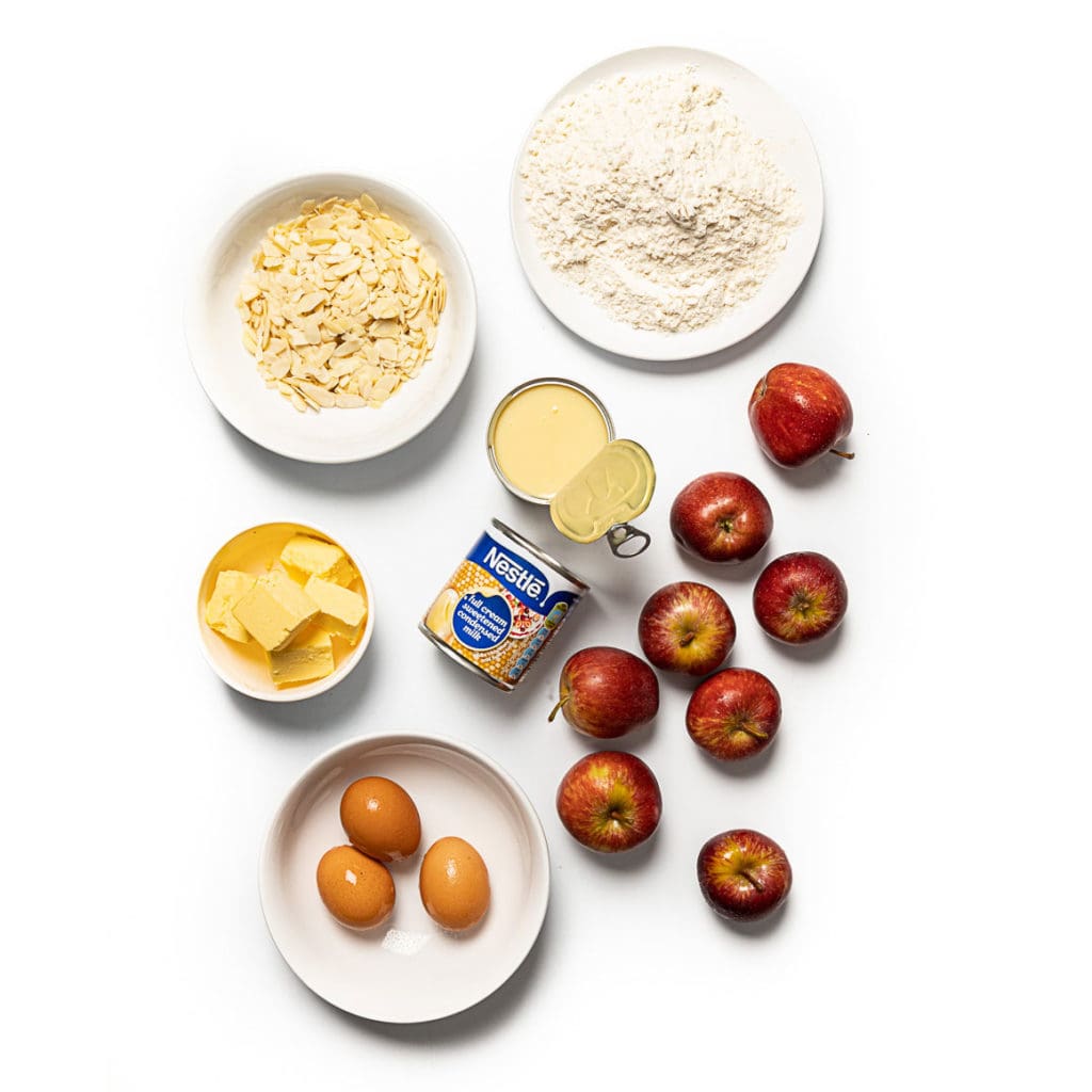 Condensed milk, apple and almond cake