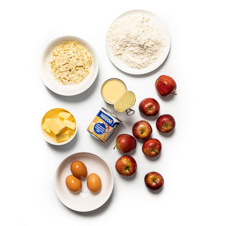 Condensed milk, apple and almond cake