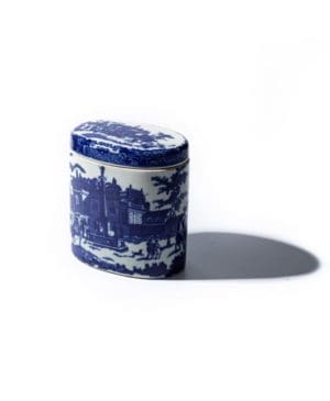 Blue and white scenery container