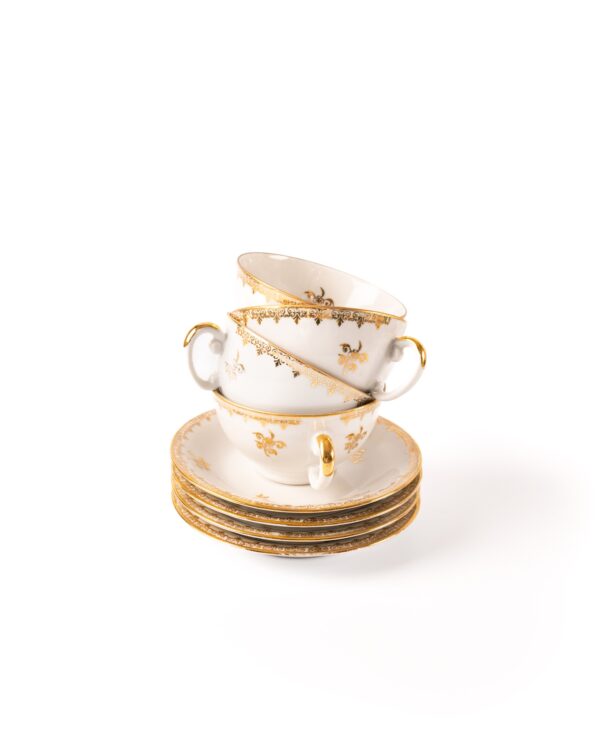 French Empire Style Porcelain Tea Cup and Saucer (4 cups and 4 saucers)