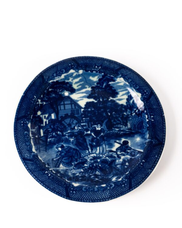 Ironstone China Plate: Blue Rare River Washing Scene